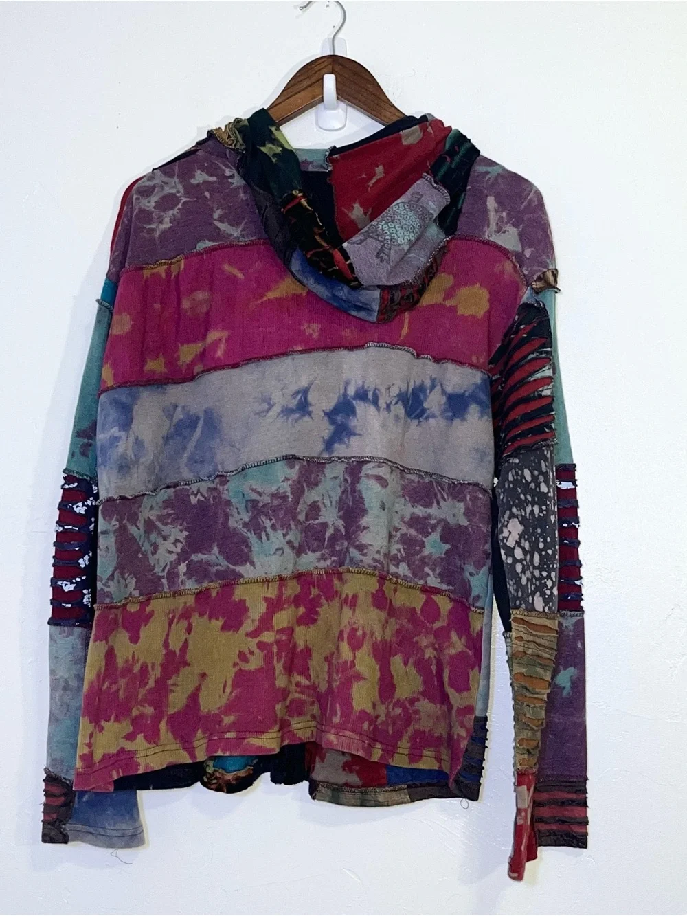 Handmade Nepal Boho Patchwork Razor-Cut Festival Hoodie Jacket - Picture 4 of 7